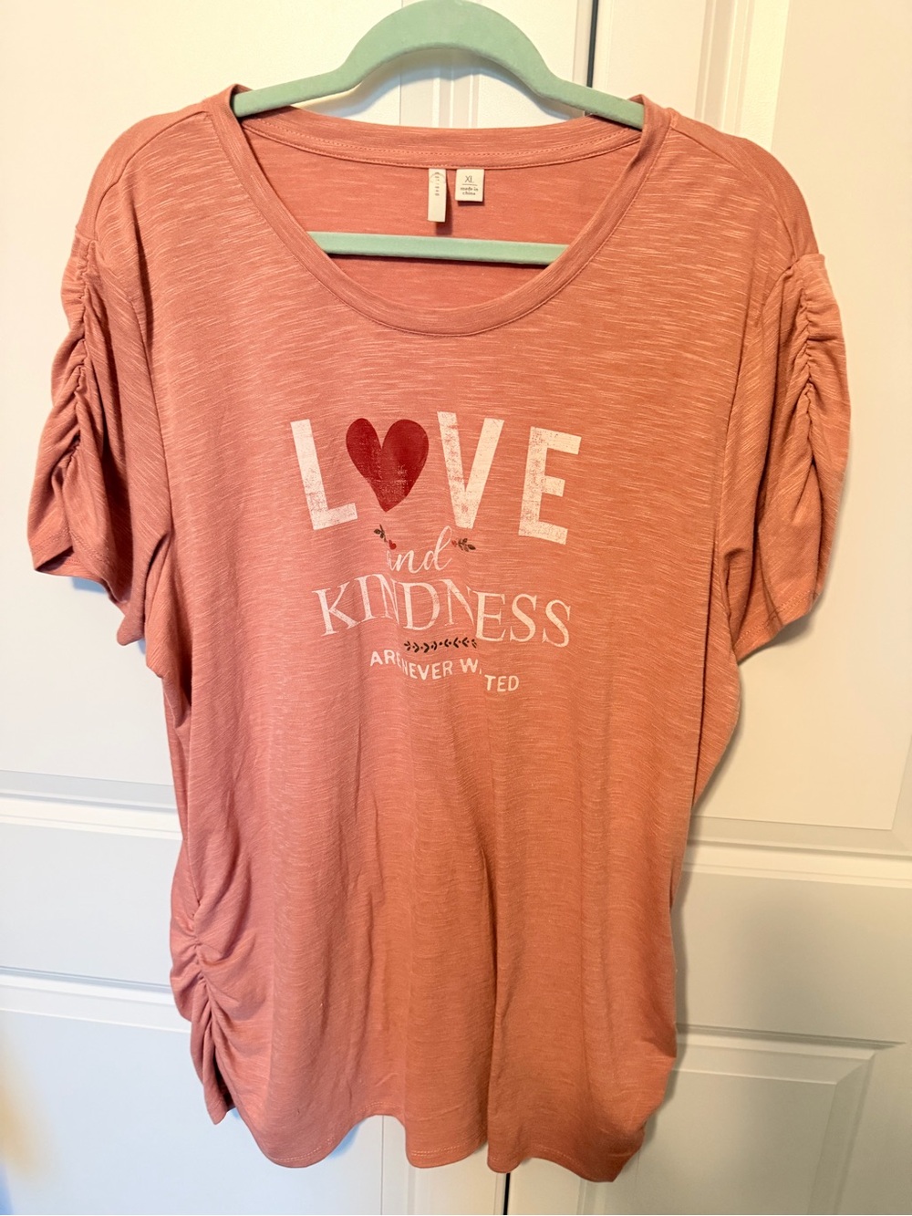 Cato Dusty Rose 'Love and Kindness' Ruched Sleeve Tee
